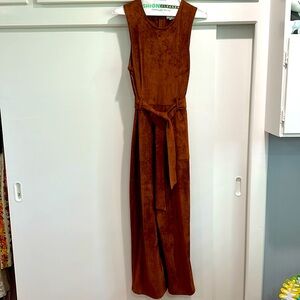 Brown suede anthropology pants suite.